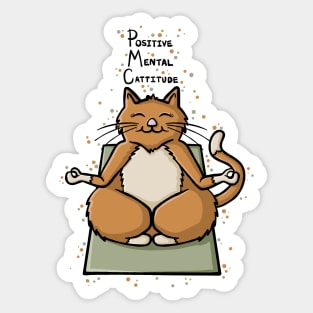 Positive Mental Cattitude Funny Yoga Cat Digital Illustration Sticker